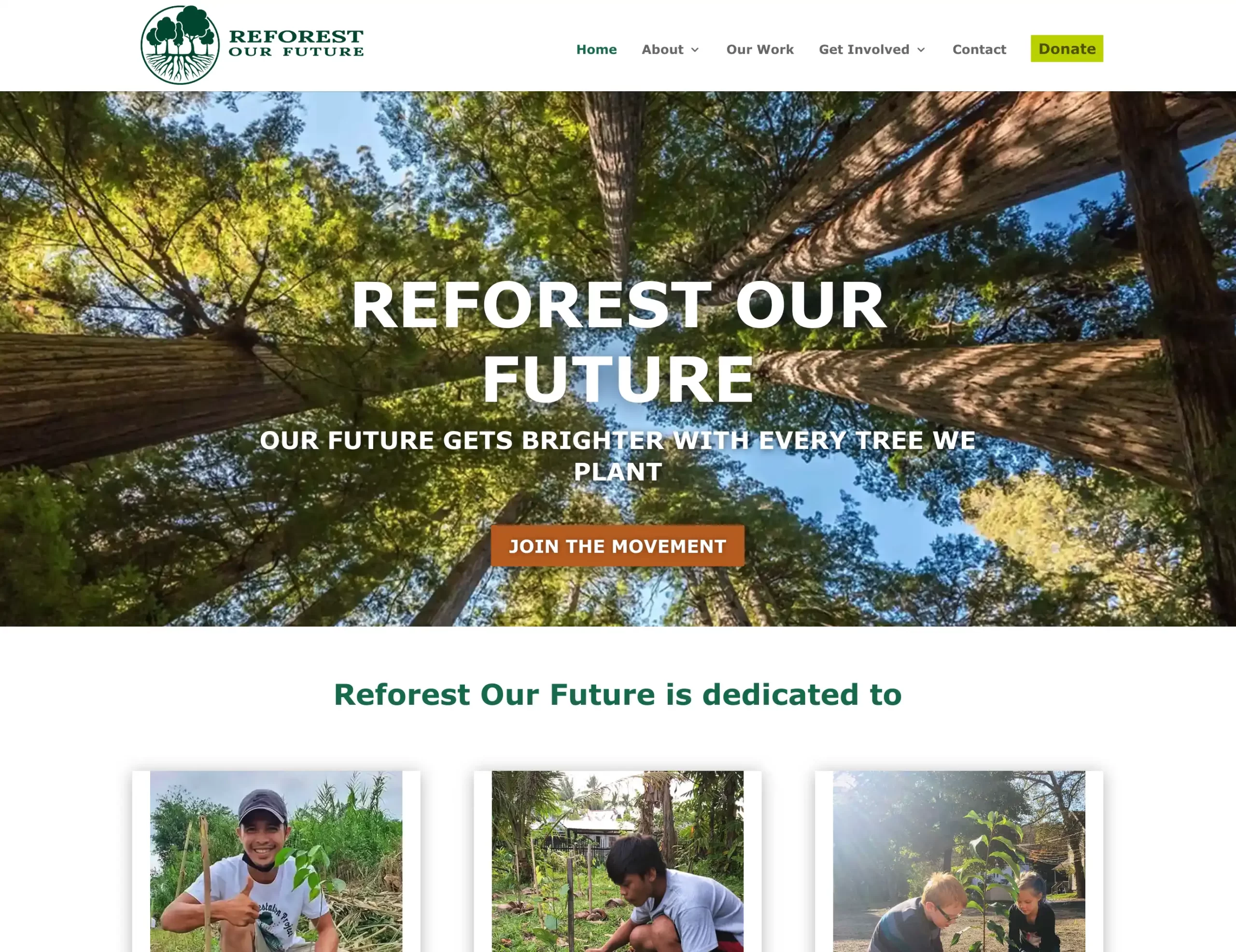 Reforest Our Future home page website